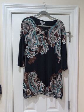 JM Collection Blue Dress with Teal and Brown Paisley